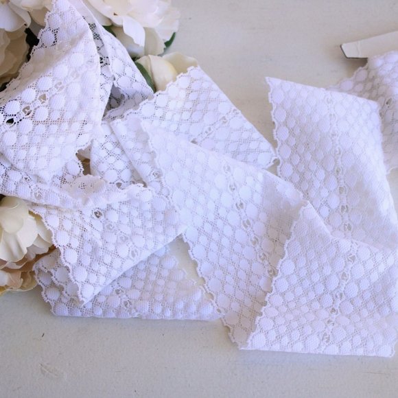 Vintage 1980s 1990s Stretch Lace Trim, Raval NYC, Wide, White, 2 yards, 6.75" wd - Picture 2 of 8